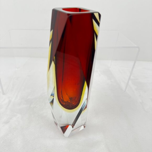 Faceted Mandruzzato Murano Sommerso 6.75" Glass Vase by Flavio Poli for Seguso - Picture 10 of 16
